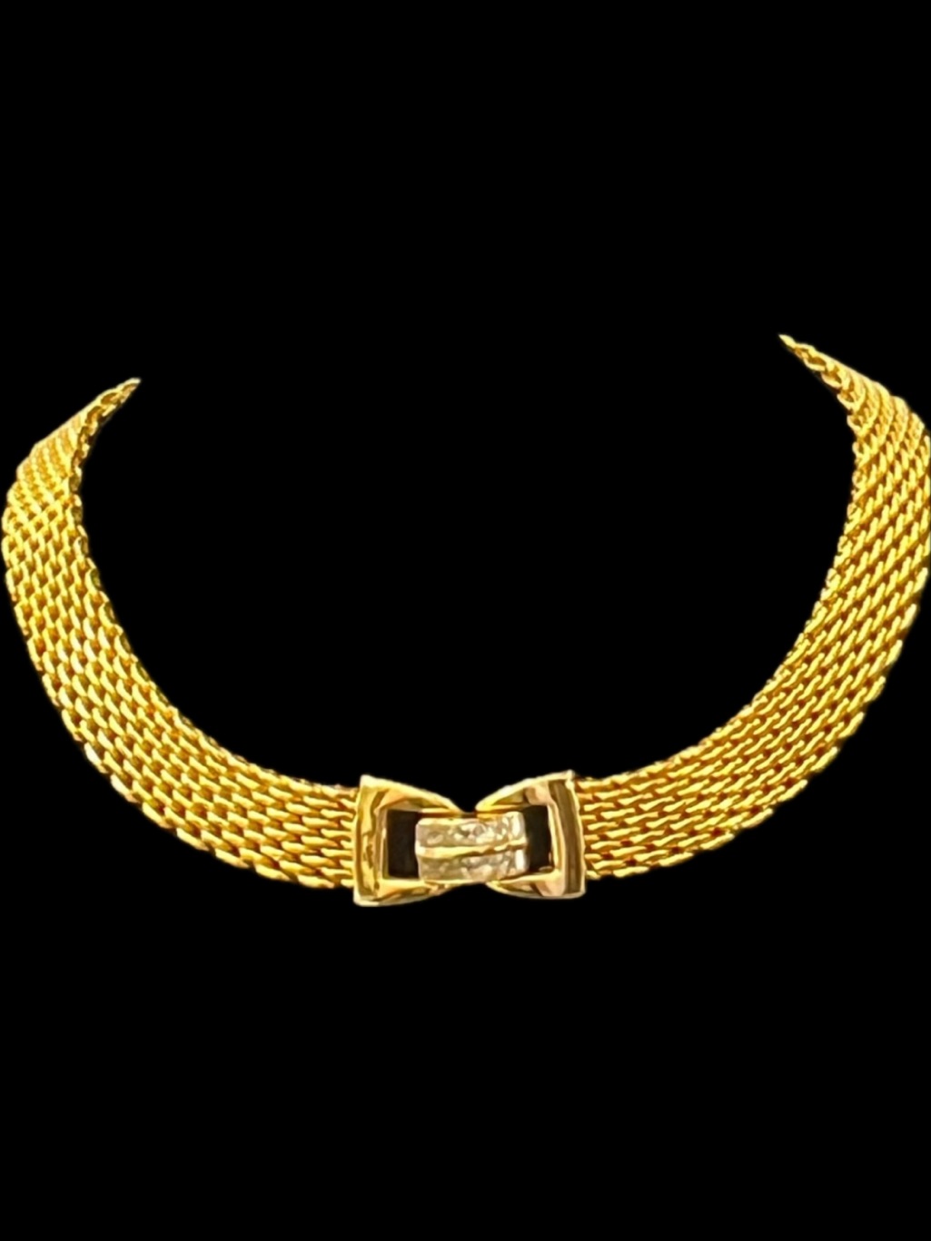 Kenneth Jay Lane Kjl Vintage Gold Princess Cut Crystal Buckle Mesh Necklace Qvc